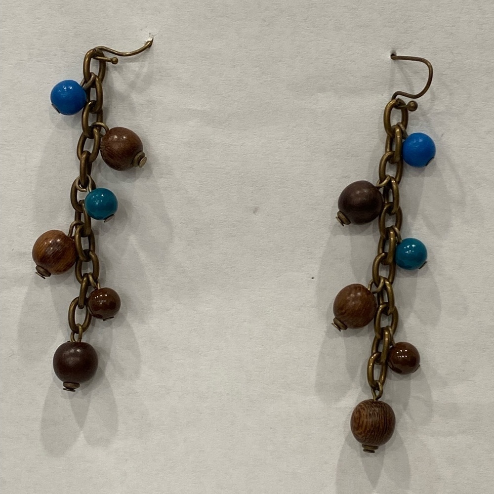 Brown and blue hanging earrings